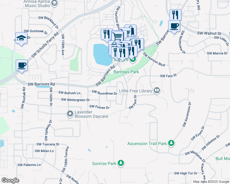 map of restaurants, bars, coffee shops, grocery stores, and more near 12993 SW Kameron Way in Tigard