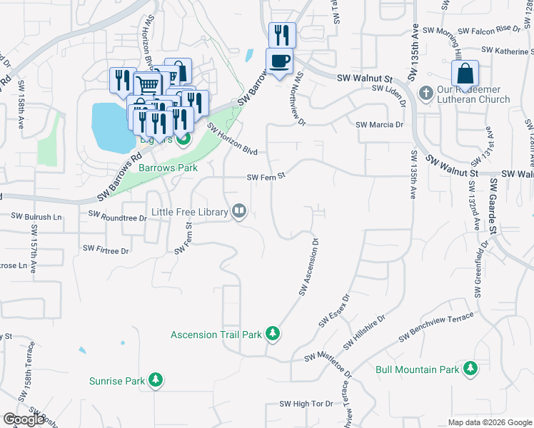 map of restaurants, bars, coffee shops, grocery stores, and more near 12985 Southwest Ascension Drive in Tigard