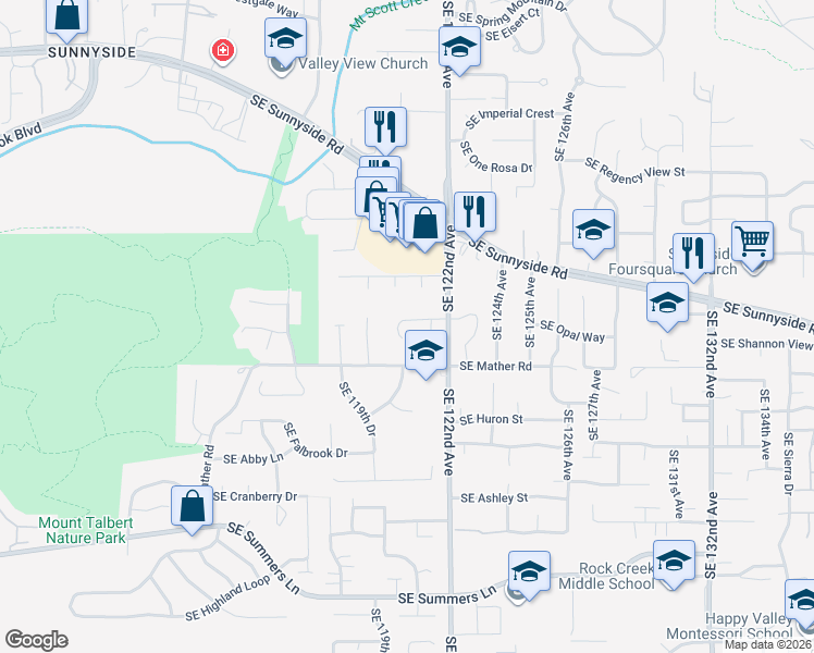 map of restaurants, bars, coffee shops, grocery stores, and more near 12050 Southeast Mel-Brook Way in Clackamas
