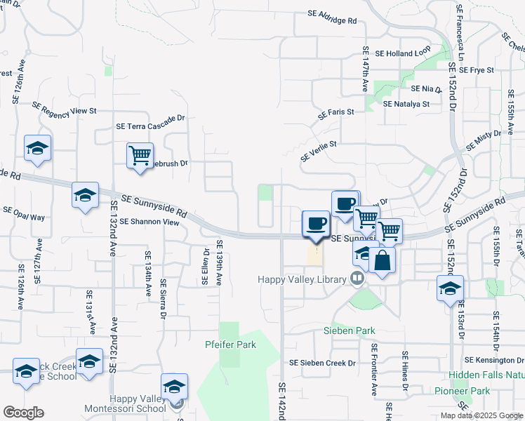 map of restaurants, bars, coffee shops, grocery stores, and more near 14115 Southeast Summerfield Loop in Happy Valley