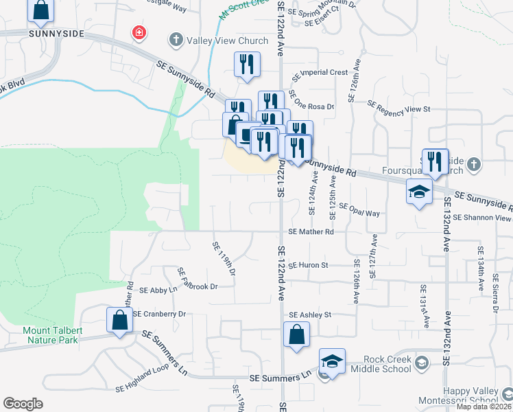 map of restaurants, bars, coffee shops, grocery stores, and more near 12050 Southeast Mel-Brook Way in Clackamas