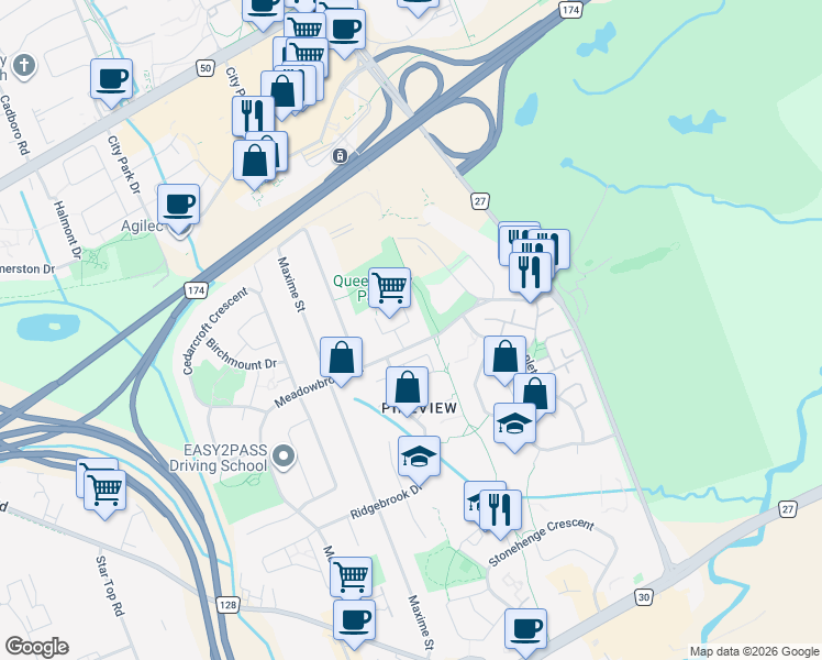 map of restaurants, bars, coffee shops, grocery stores, and more near 1813 Meadowbrook Road in Ottawa