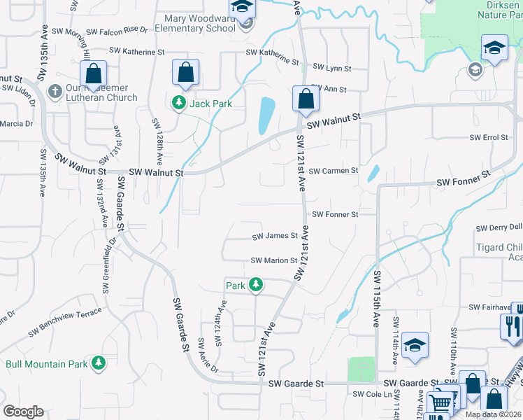 map of restaurants, bars, coffee shops, grocery stores, and more near 12270 Southwest Alberta Street in Tigard