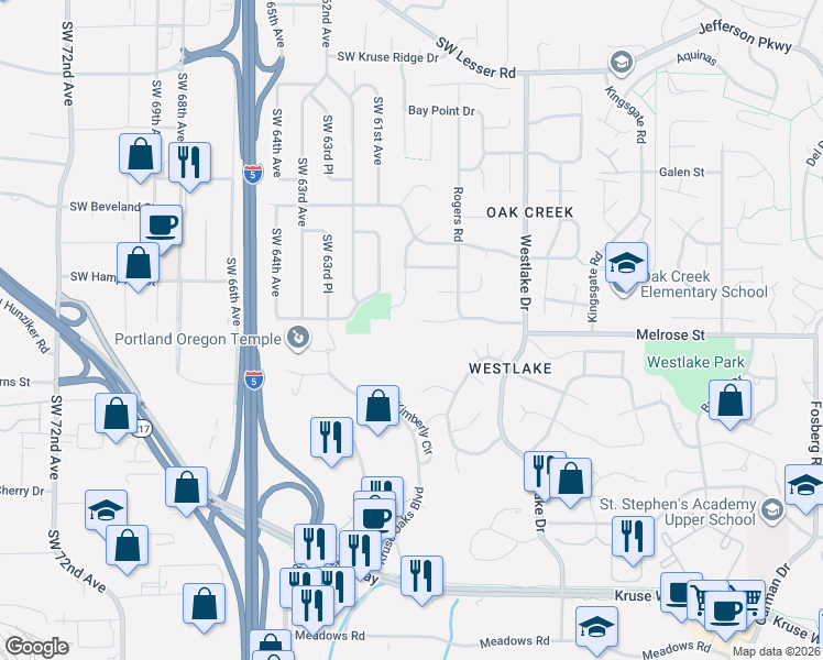 map of restaurants, bars, coffee shops, grocery stores, and more near 5996 Suncreek Drive in Lake Oswego