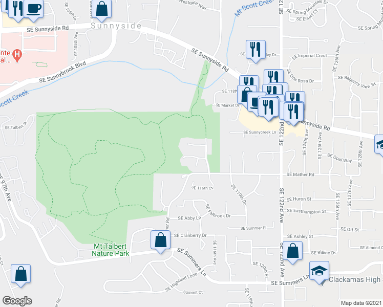 map of restaurants, bars, coffee shops, grocery stores, and more near 11523 Southeast Hidalgo Court in Clackamas