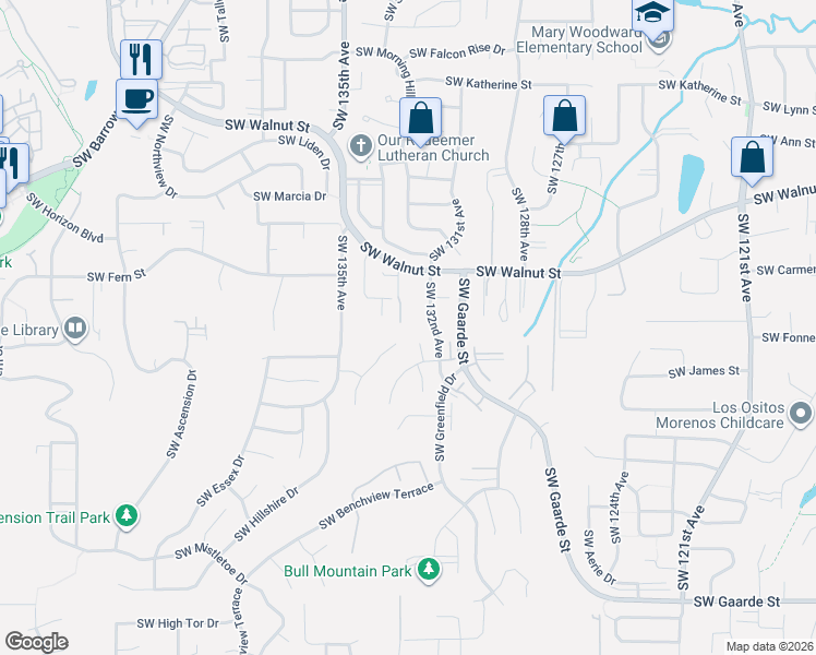map of restaurants, bars, coffee shops, grocery stores, and more near 12975 Southwest 132nd Avenue in Tigard