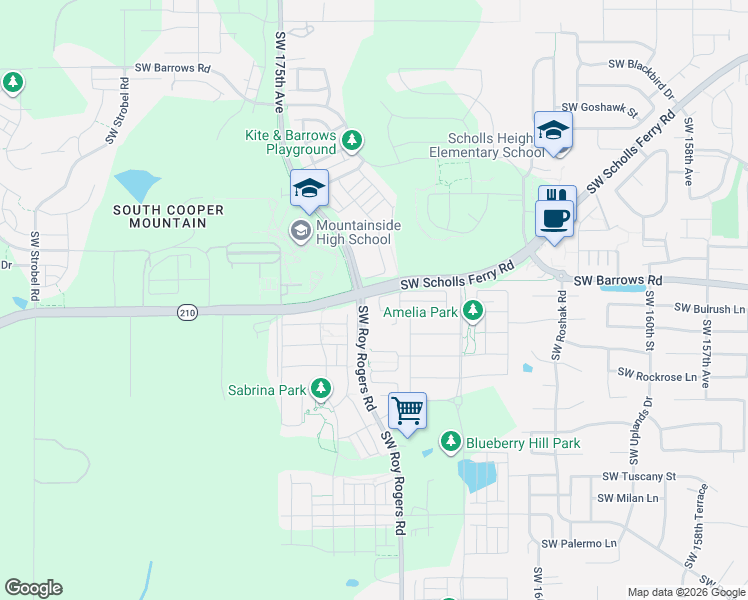 map of restaurants, bars, coffee shops, grocery stores, and more near in Tigard