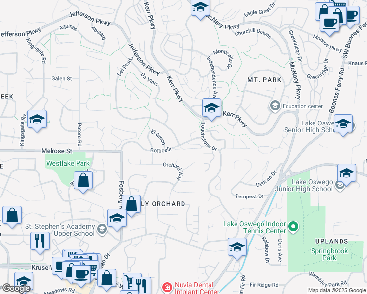 map of restaurants, bars, coffee shops, grocery stores, and more near 3876 Botticelli in Lake Oswego