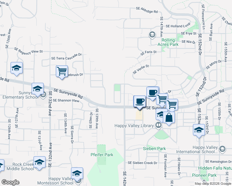 map of restaurants, bars, coffee shops, grocery stores, and more near 14123 Southeast Summerfield Loop in Happy Valley
