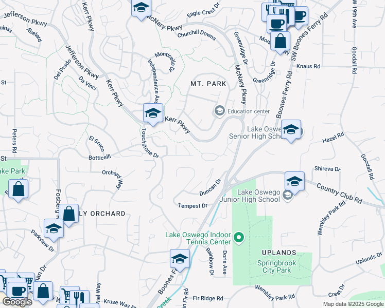 map of restaurants, bars, coffee shops, grocery stores, and more near 42 Wheatherstone in Lake Oswego
