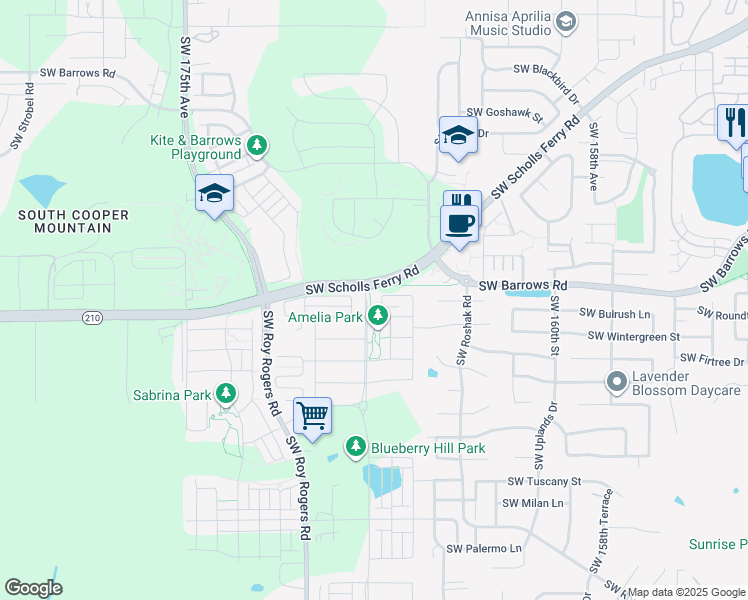 map of restaurants, bars, coffee shops, grocery stores, and more near 12944 SW River Terrace Blvd in Tigard