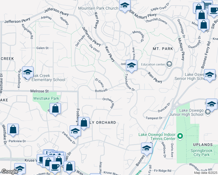 map of restaurants, bars, coffee shops, grocery stores, and more near 1 El Greco in Lake Oswego