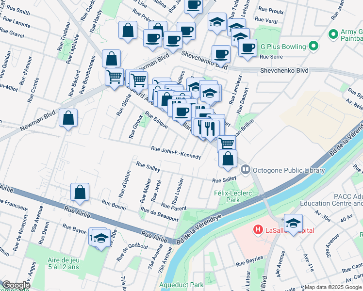 map of restaurants, bars, coffee shops, grocery stores, and more near 8787 Rue Chartrand in Montréal