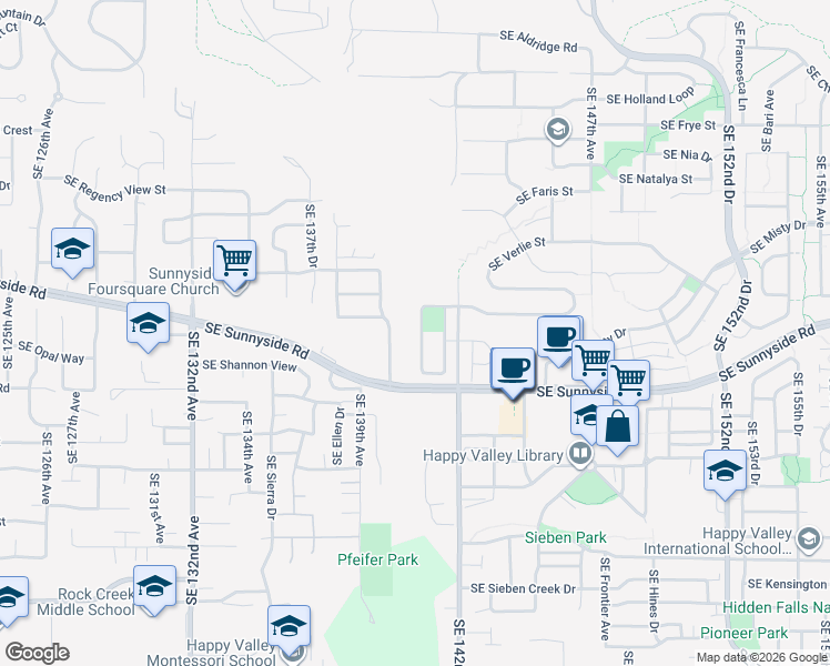 map of restaurants, bars, coffee shops, grocery stores, and more near 14126 Southeast Summerfield Loop in Happy Valley