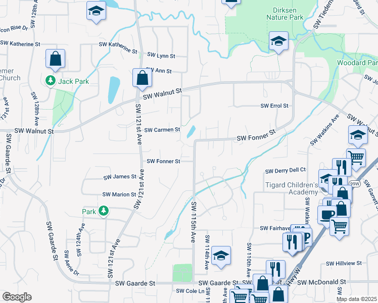 map of restaurants, bars, coffee shops, grocery stores, and more near 12992 Southwest 116th Place in Tigard