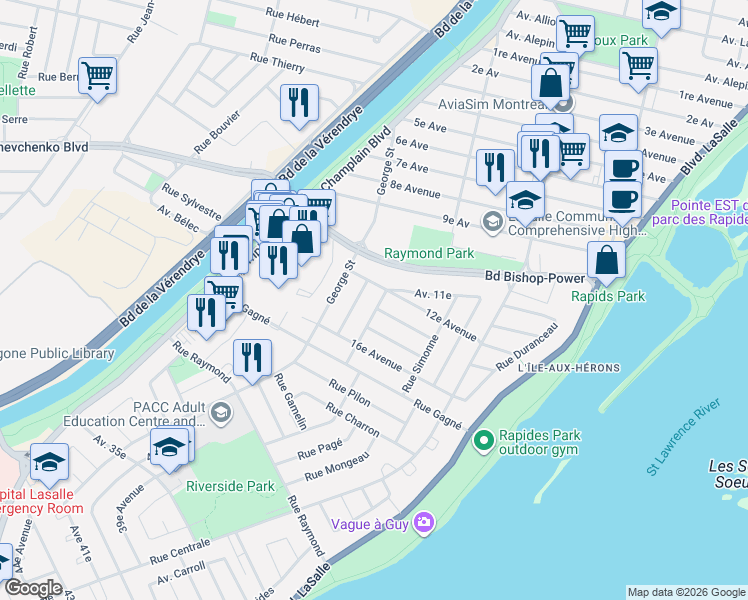 map of restaurants, bars, coffee shops, grocery stores, and more near 7895 Rue Bonnier in Montréal
