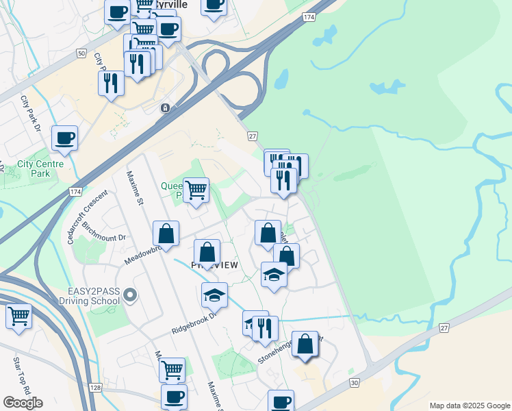 map of restaurants, bars, coffee shops, grocery stores, and more near 4579 Carrington Place in Ottawa