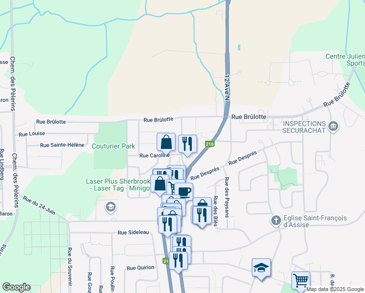 map of restaurants, bars, coffee shops, grocery stores, and more near 945 Rue Montpellier in Sherbrooke