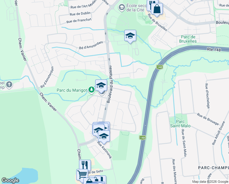 map of restaurants, bars, coffee shops, grocery stores, and more near 819 Boulevard du Plateau in Gatineau