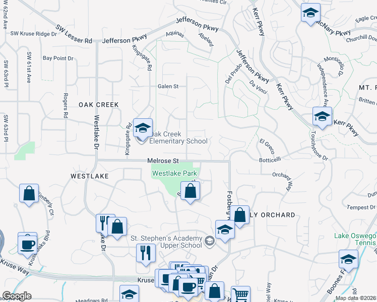 map of restaurants, bars, coffee shops, grocery stores, and more near 4749 Amherst Court in Lake Oswego