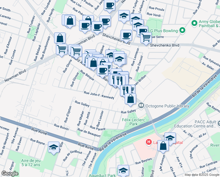 map of restaurants, bars, coffee shops, grocery stores, and more near 8743 Rue de Saguenay in Montréal