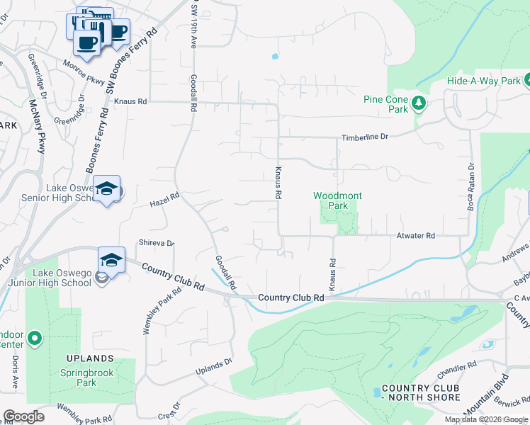 map of restaurants, bars, coffee shops, grocery stores, and more near 13741 Knaus Road in Lake Oswego