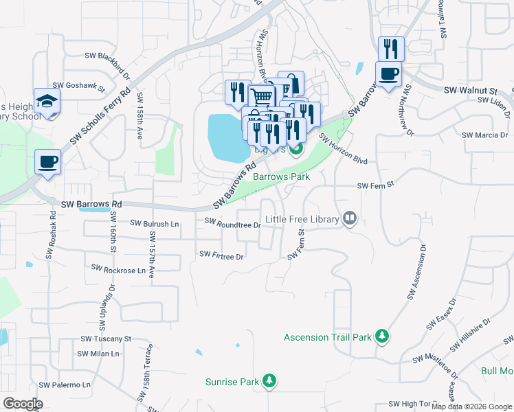 map of restaurants, bars, coffee shops, grocery stores, and more near 12993 Southwest Kameron Way in Tigard