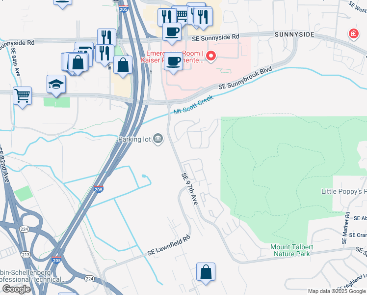 map of restaurants, bars, coffee shops, grocery stores, and more near 13302 Southeast 97th Avenue in Clackamas