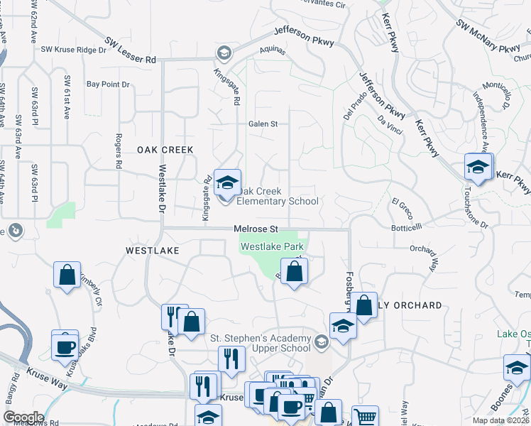 map of restaurants, bars, coffee shops, grocery stores, and more near 4965 Mulholland Drive in Lake Oswego