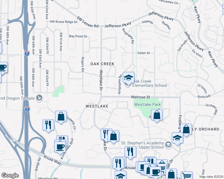 map of restaurants, bars, coffee shops, grocery stores, and more near 13786 Regency Court in Lake Oswego