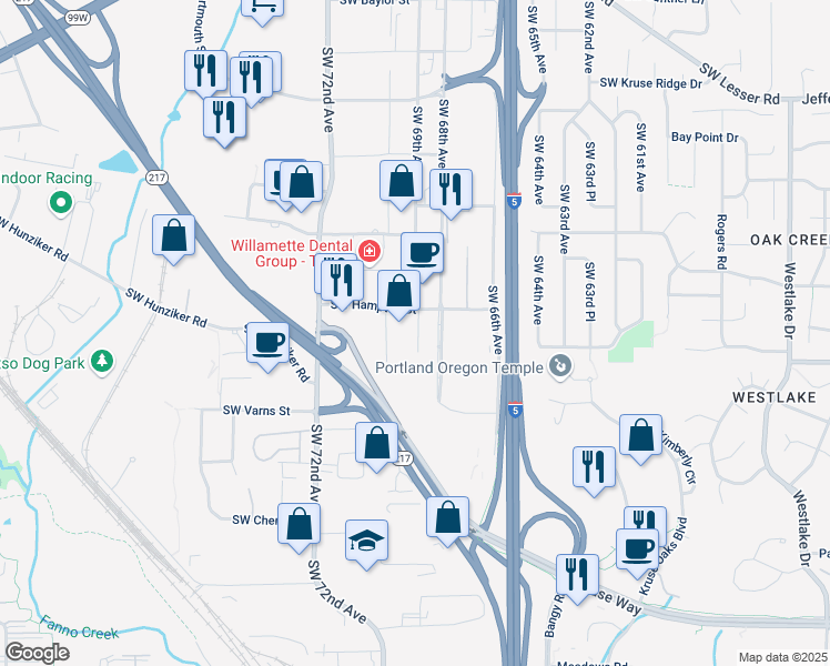 map of restaurants, bars, coffee shops, grocery stores, and more near 12909 Southwest 69th Avenue in Tigard
