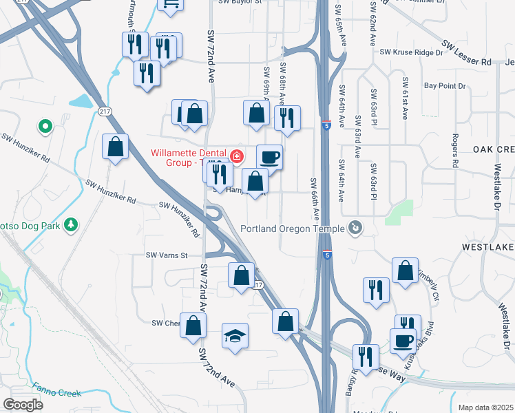 map of restaurants, bars, coffee shops, grocery stores, and more near 12909 Southwest 69th Avenue in Tigard