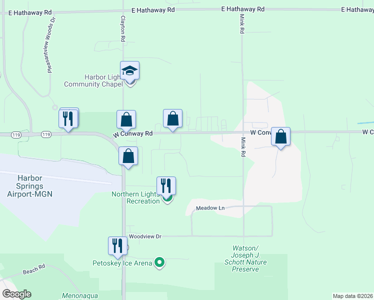 map of restaurants, bars, coffee shops, grocery stores, and more near 792 West Conway Road in Harbor Springs
