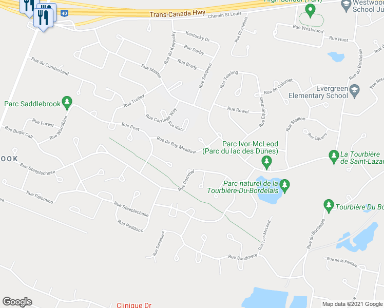 map of restaurants, bars, coffee shops, grocery stores, and more near 2674 Rue de Bay Meadow in Montérégie