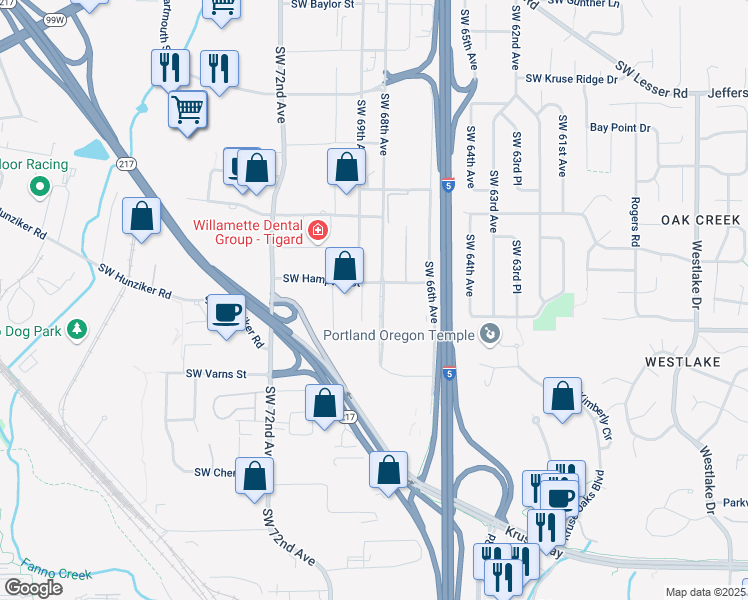 map of restaurants, bars, coffee shops, grocery stores, and more near 12909 Southwest 69th Avenue in Tigard
