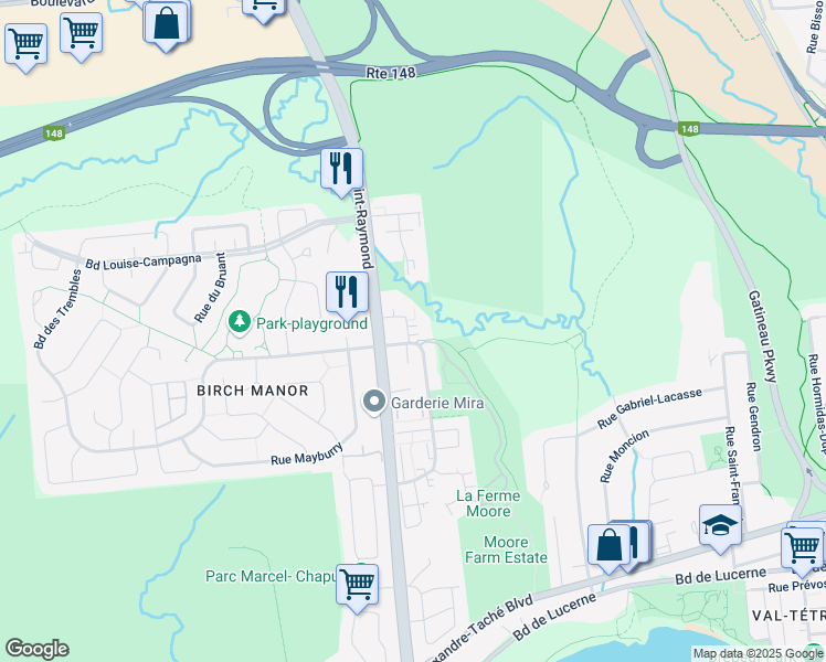 map of restaurants, bars, coffee shops, grocery stores, and more near 21 Avenue des Jonquilles in Gatineau