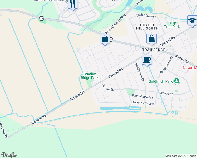 map of restaurants, bars, coffee shops, grocery stores, and more near 850 Percifor Way in Ottawa