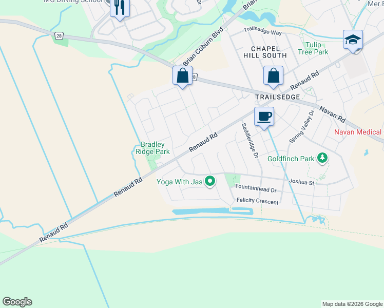 map of restaurants, bars, coffee shops, grocery stores, and more near 219 Lucinda Crescent in Ottawa