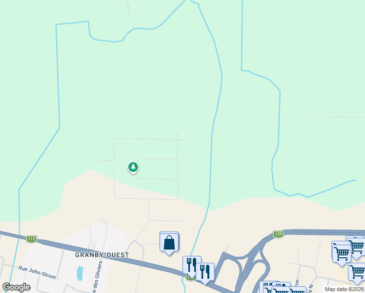 map of restaurants, bars, coffee shops, grocery stores, and more near Rue de Richmond in Granby