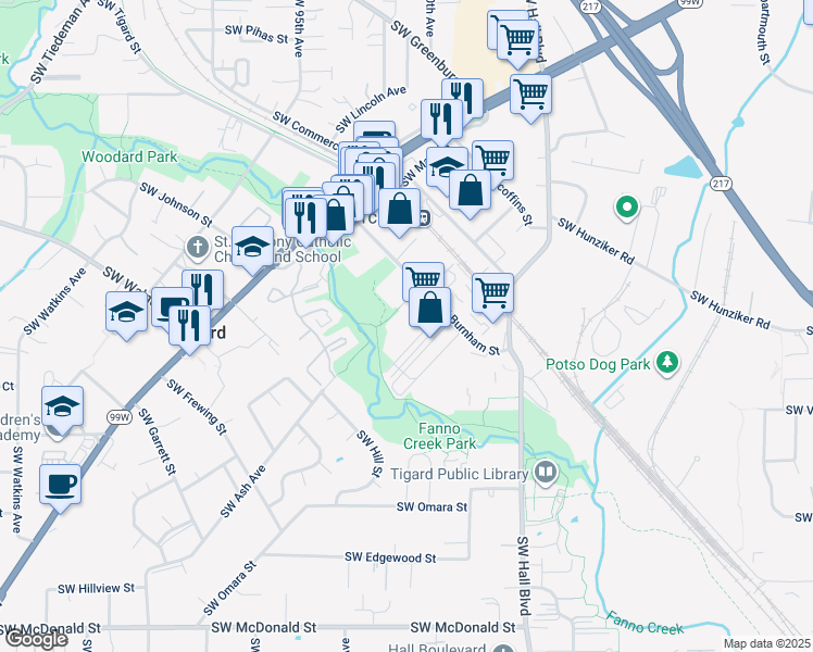 map of restaurants, bars, coffee shops, grocery stores, and more near 12790 Southwest Ash Avenue in Tigard
