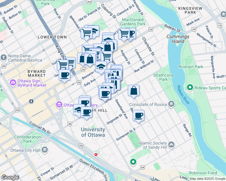 map of restaurants, bars, coffee shops, grocery stores, and more near 362 Friel Street in Ottawa