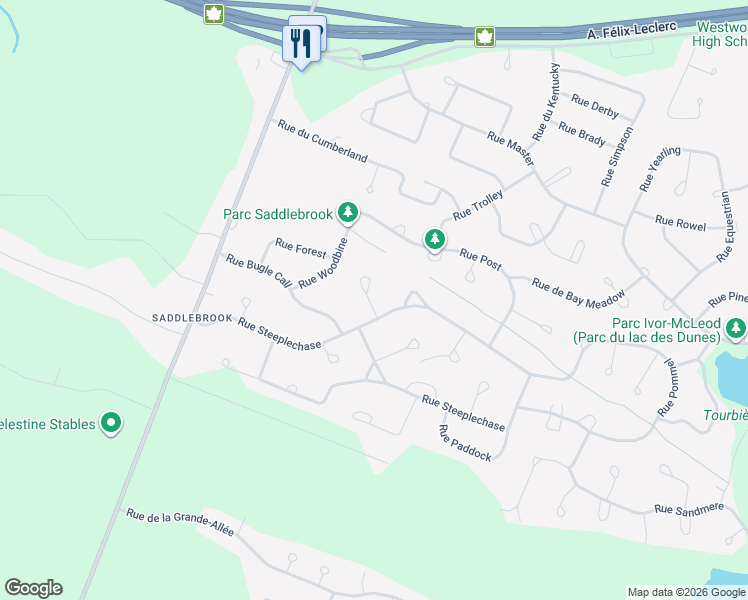 map of restaurants, bars, coffee shops, grocery stores, and more near 2419 Place Surrey in Montérégie