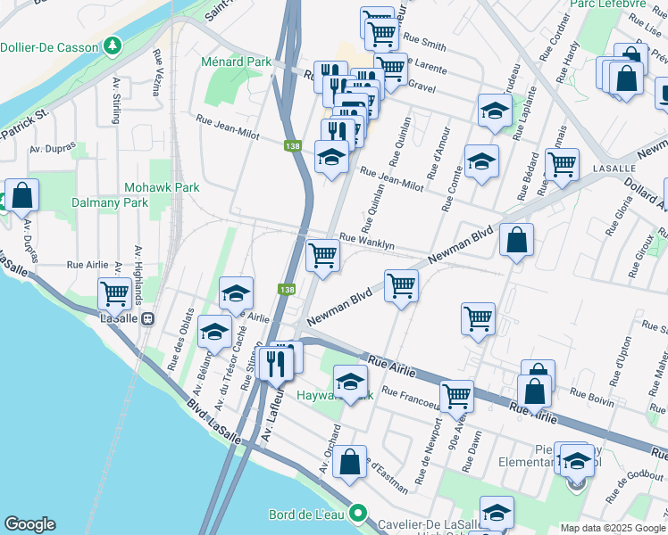 map of restaurants, bars, coffee shops, grocery stores, and more near in Montréal