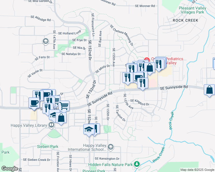 map of restaurants, bars, coffee shops, grocery stores, and more near 12999 Southeast Meadehill Avenue in Happy Valley