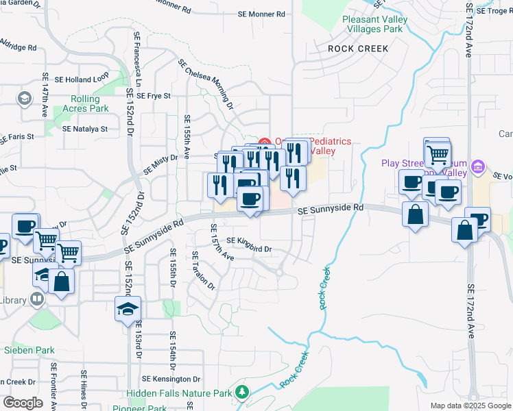 map of restaurants, bars, coffee shops, grocery stores, and more near 15932 Southeast Happy Valley Town Center Drive in Happy Valley