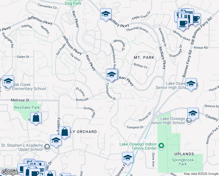 map of restaurants, bars, coffee shops, grocery stores, and more near 4 Touchstone Drive in Lake Oswego