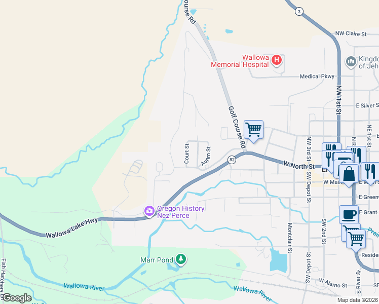 map of restaurants, bars, coffee shops, grocery stores, and more near 207 Court Street in Enterprise
