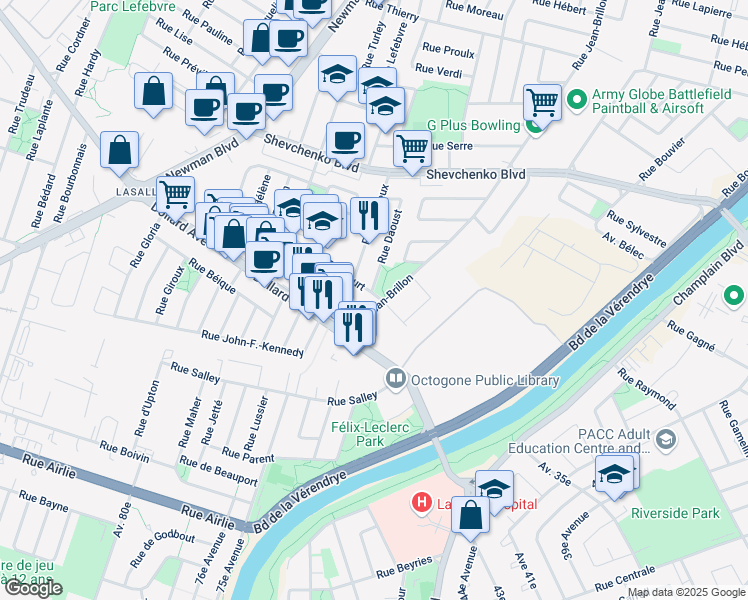 map of restaurants, bars, coffee shops, grocery stores, and more near 1362 Rue Rancourt in Montréal