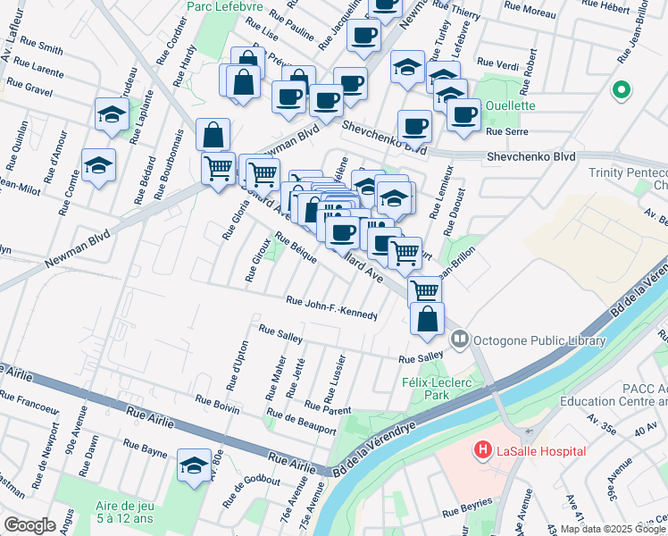 map of restaurants, bars, coffee shops, grocery stores, and more near 1579 Rue Béique in Montréal
