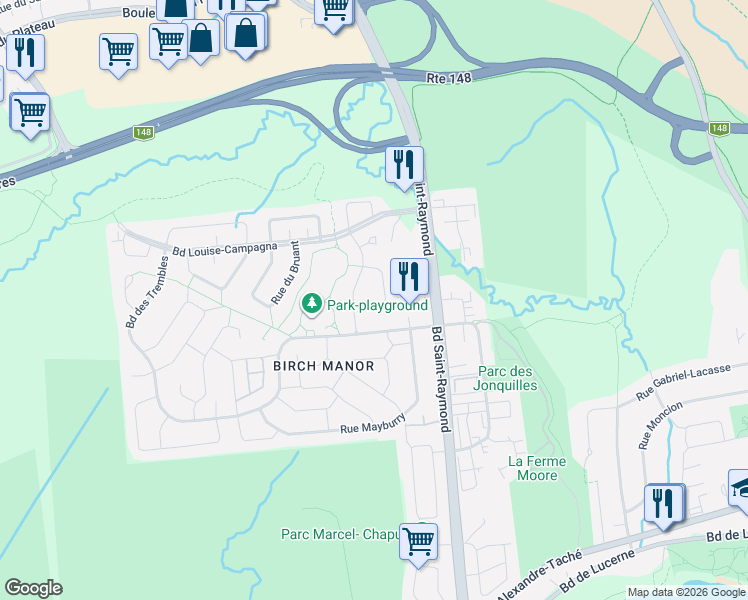map of restaurants, bars, coffee shops, grocery stores, and more near 15 Rue du Héron in Gatineau
